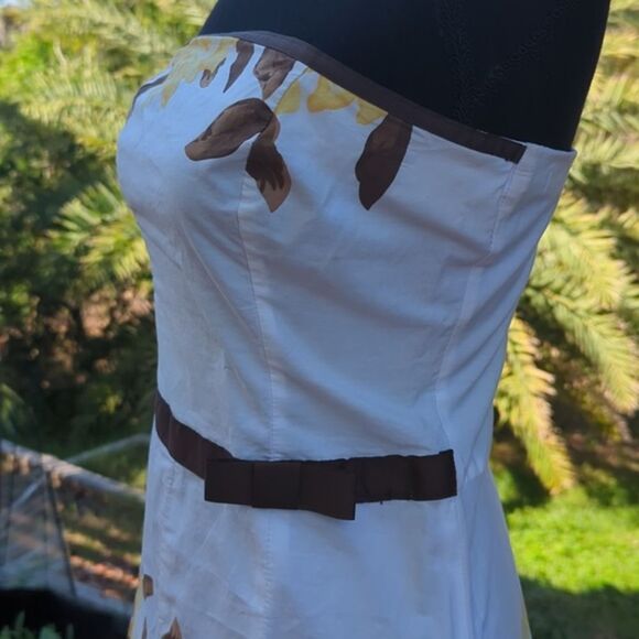Speechless Dress Strapless Yellow Brown and White, Floral‎ 100% Cotton Women's 5 - Picture 3 of 7